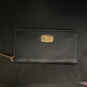 Michael Kors Pebbled Black Wallet with Gold Accents